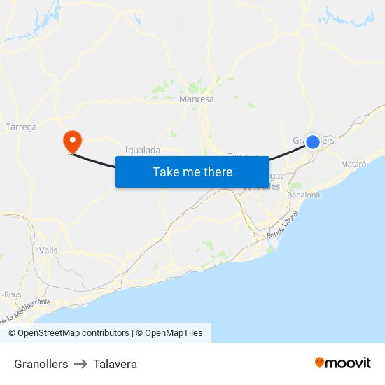 Granollers to Talavera map