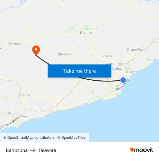 Barcelona to Talavera map