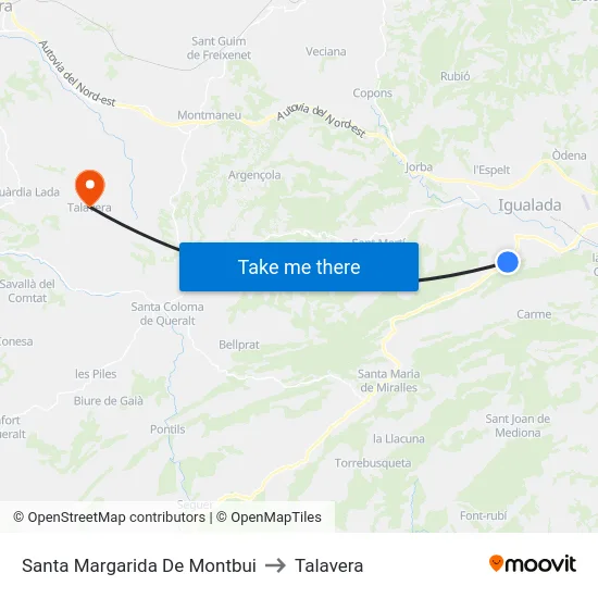 Santa Margarida De Montbui to Talavera map