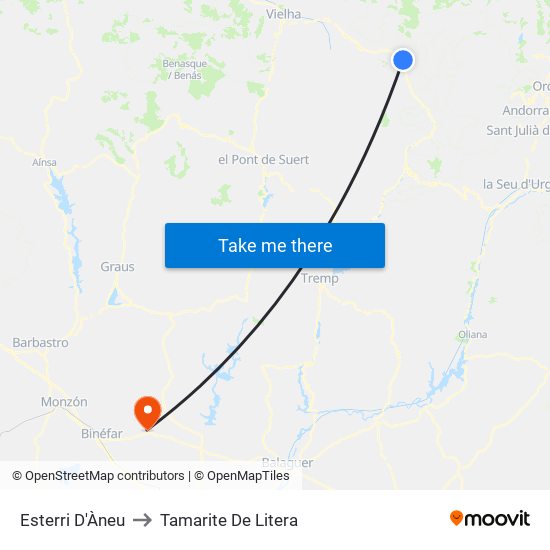 Esterri D'Àneu to Tamarite De Litera map