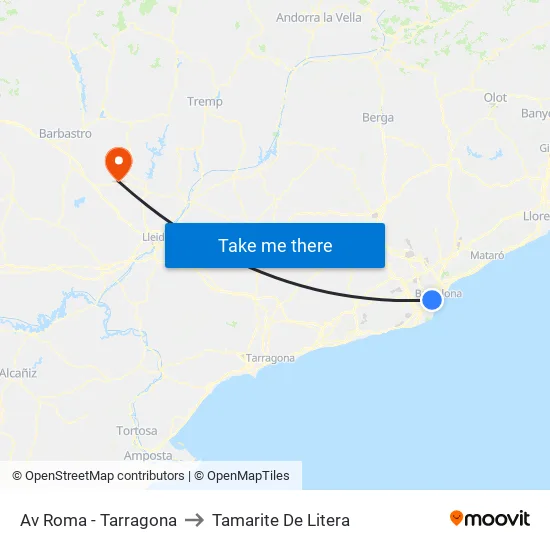 Av Roma - Tarragona to Tamarite De Litera map