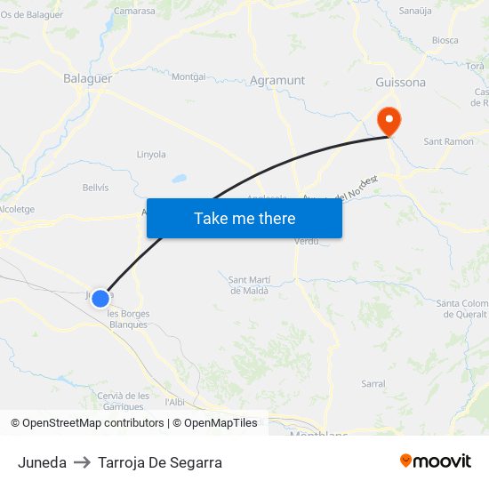 Juneda to Tarroja De Segarra map