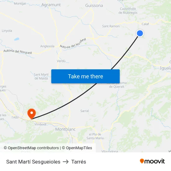Sant Martí Sesgueioles to Tarrés map