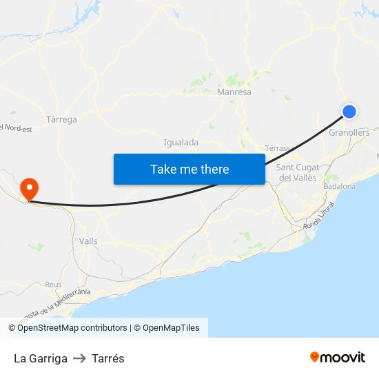 La Garriga to Tarrés map