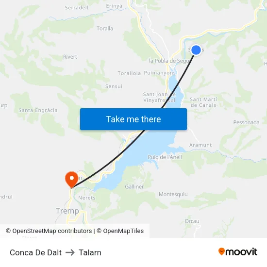 Conca De Dalt to Talarn map