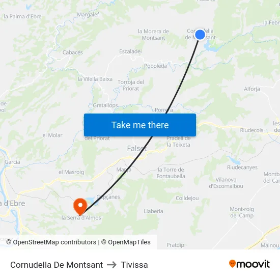 Cornudella De Montsant to Tivissa map