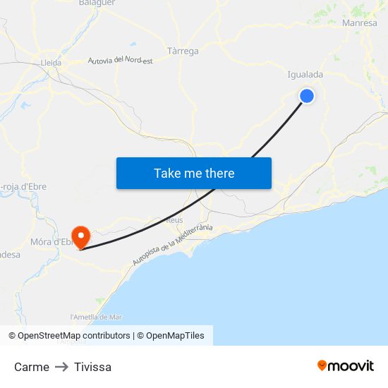 Carme to Tivissa map