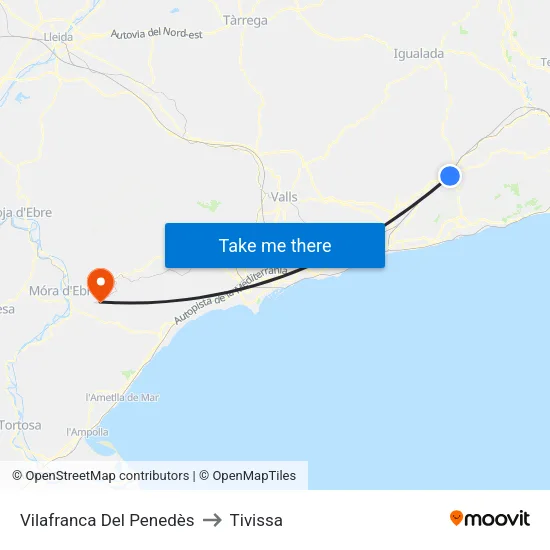 Vilafranca Del Penedès to Tivissa map