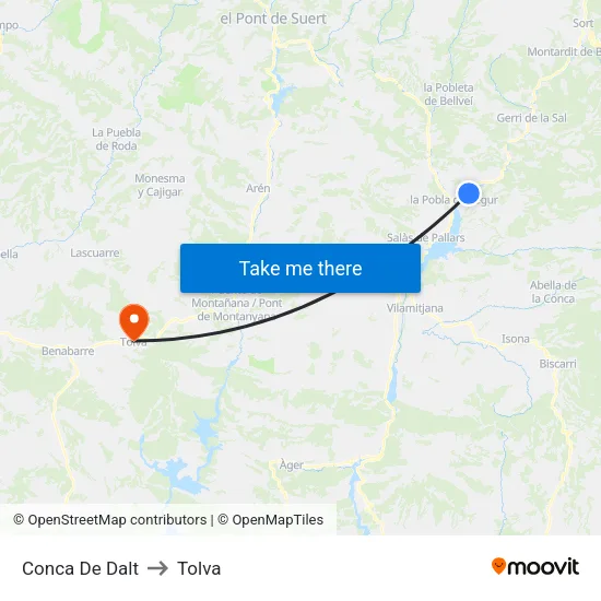 Conca De Dalt to Tolva map