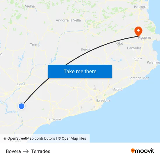 Bovera to Terrades map