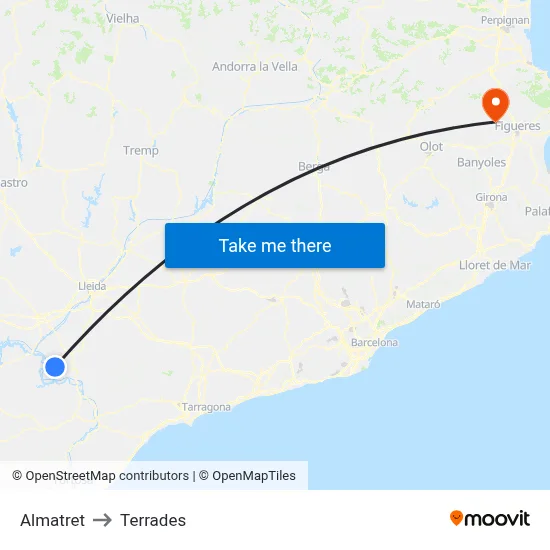 Almatret to Terrades map