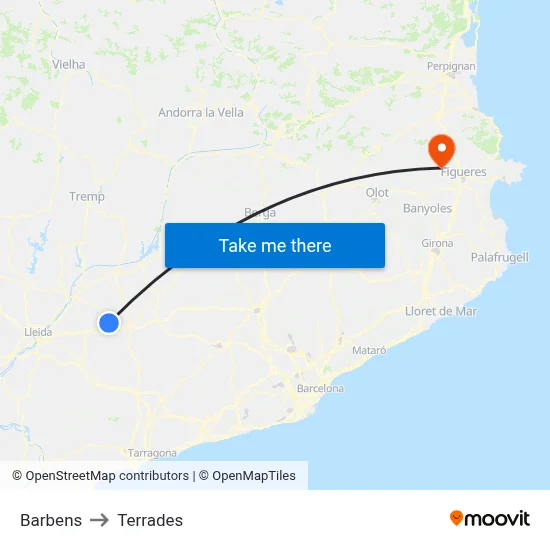 Barbens to Terrades map