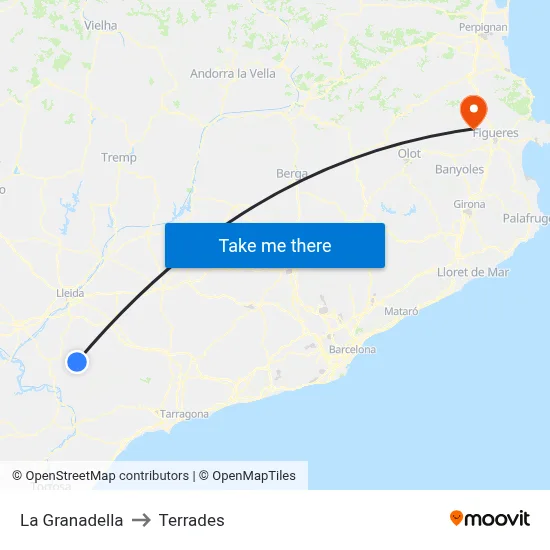 La Granadella to Terrades map