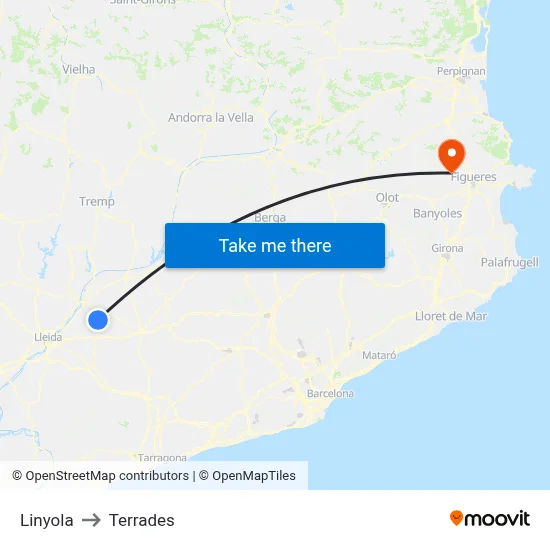 Linyola to Terrades map