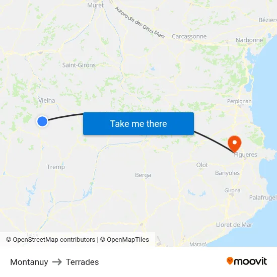 Montanuy to Terrades map