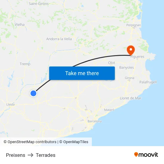 Preixens to Terrades map