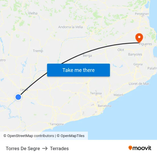 Torres De Segre to Terrades map
