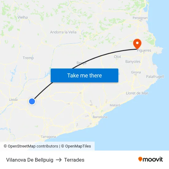Vilanova De Bellpuig to Terrades map