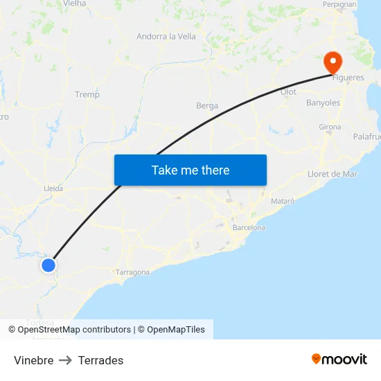 Vinebre to Terrades map