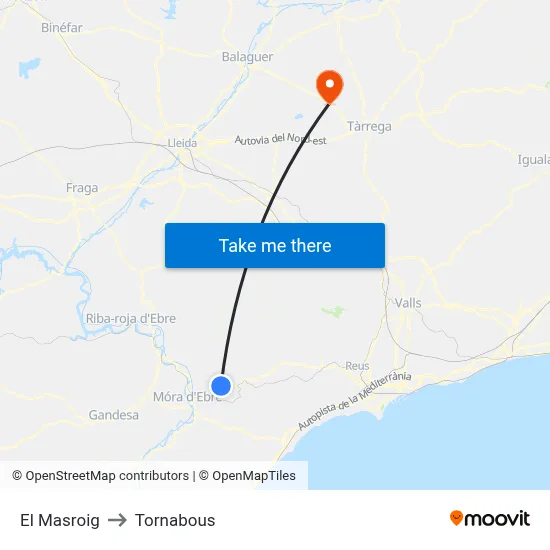 El Masroig to Tornabous map