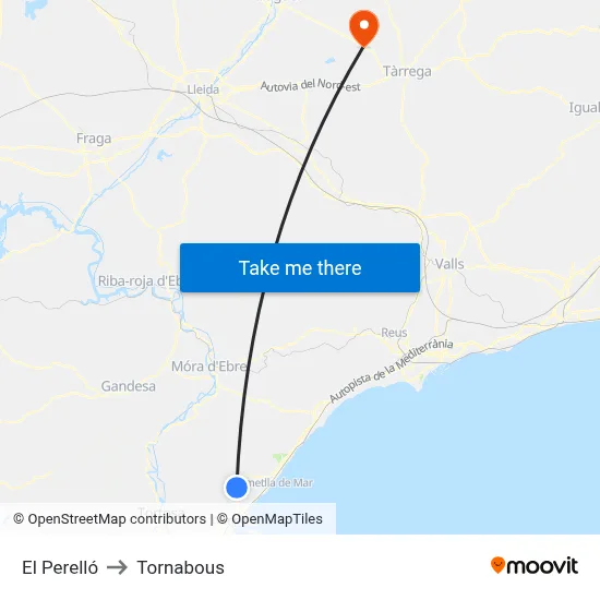 El Perelló to Tornabous map