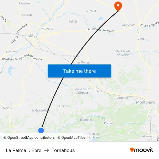La Palma D'Ebre to Tornabous map