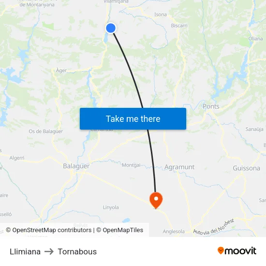 Llimiana to Tornabous map