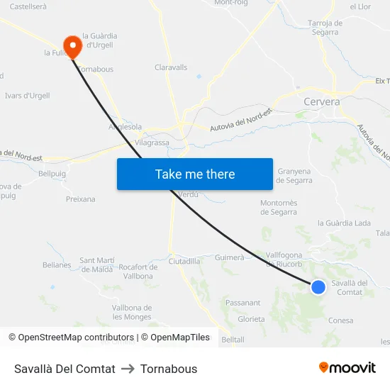 Savallà Del Comtat to Tornabous map