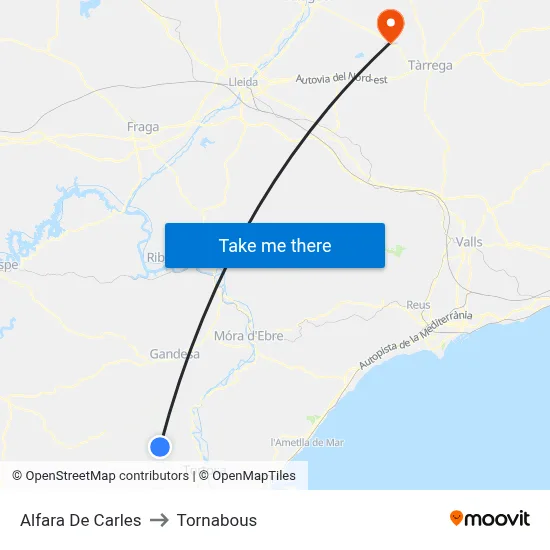 Alfara De Carles to Tornabous map