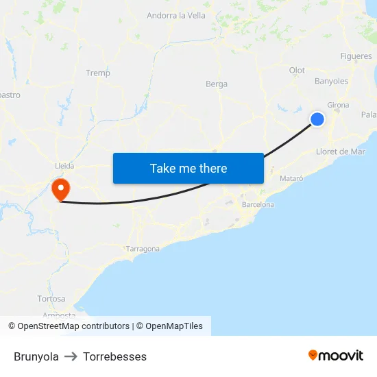 Brunyola to Torrebesses map