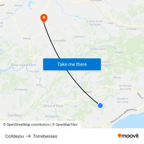 Colldejou to Torrebesses map