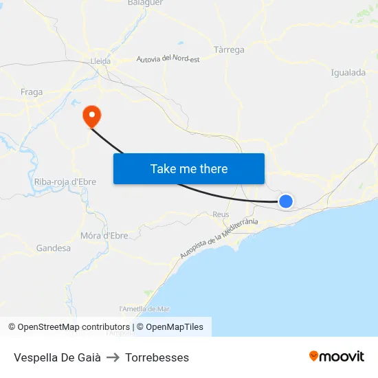 Vespella De Gaià to Torrebesses map