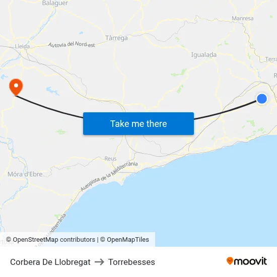 Corbera De Llobregat to Torrebesses map