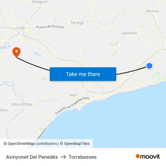 Avinyonet Del Penedès to Torrebesses map