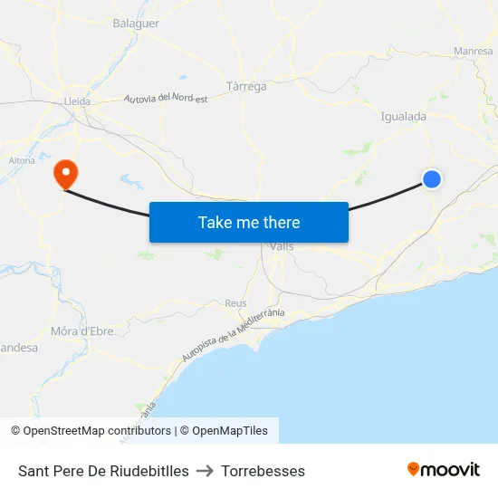 Sant Pere De Riudebitlles to Torrebesses map