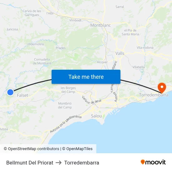 Bellmunt Del Priorat to Torredembarra map