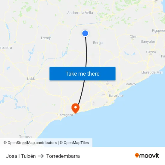 Josa I Tuixén to Torredembarra map