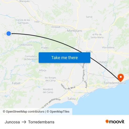 Juncosa to Torredembarra map