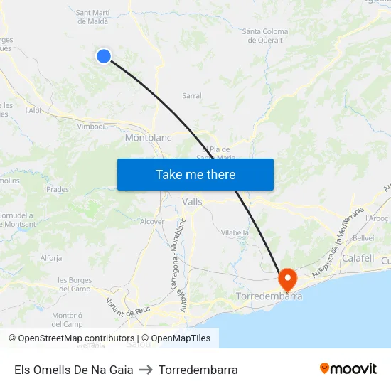 Els Omells De Na Gaia to Torredembarra map