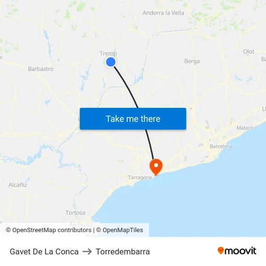 Gavet De La Conca to Torredembarra map