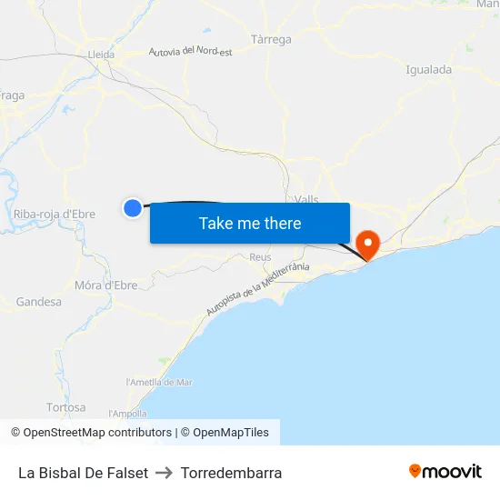 La Bisbal De Falset to Torredembarra map