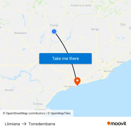 Llimiana to Torredembarra map