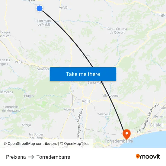 Preixana to Torredembarra map