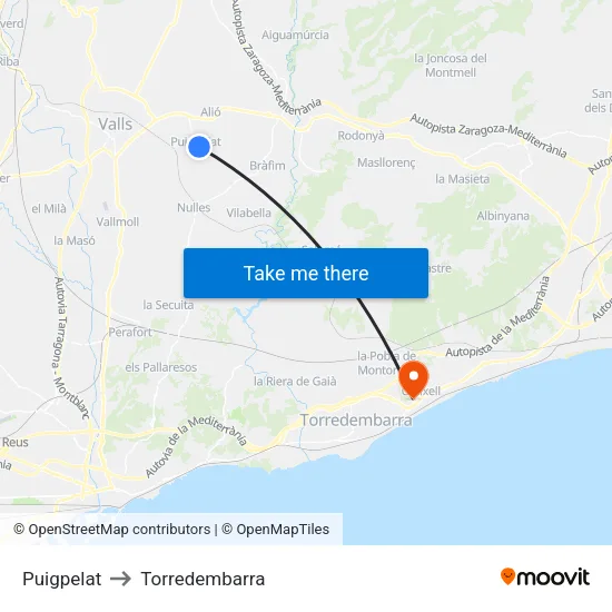 Puigpelat to Torredembarra map