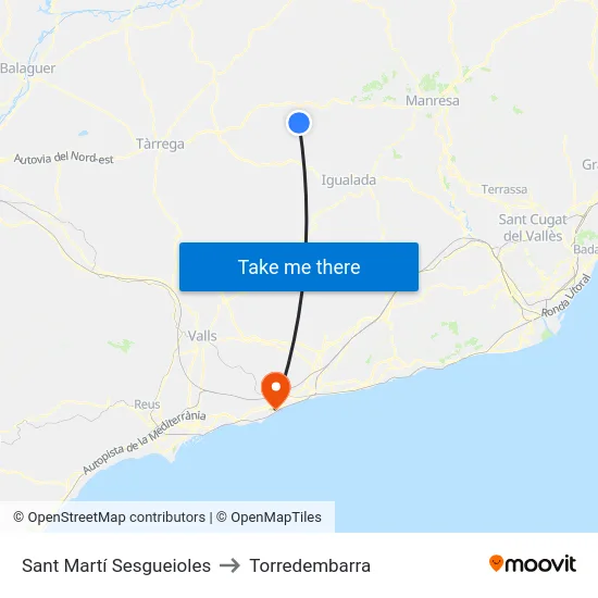 Sant Martí Sesgueioles to Torredembarra map