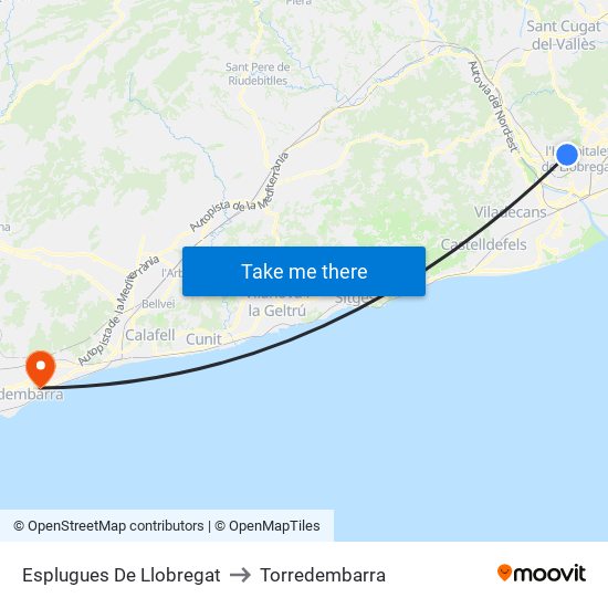 Esplugues De Llobregat to Torredembarra map