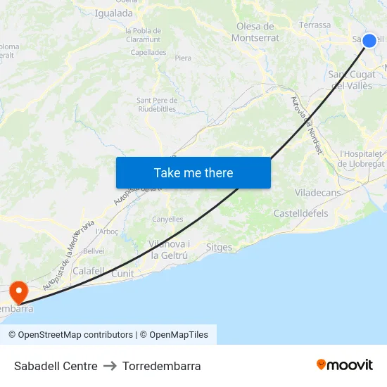 Sabadell Centre to Torredembarra map