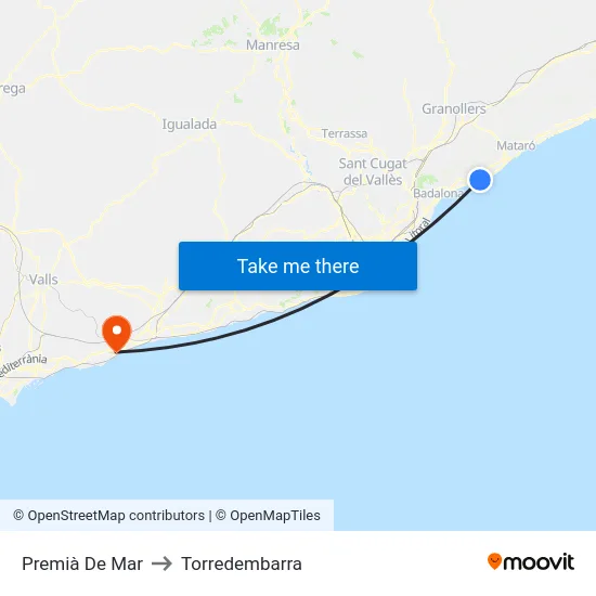 Premià De Mar to Torredembarra map