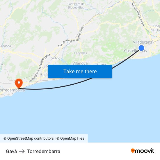 Gavà to Torredembarra map