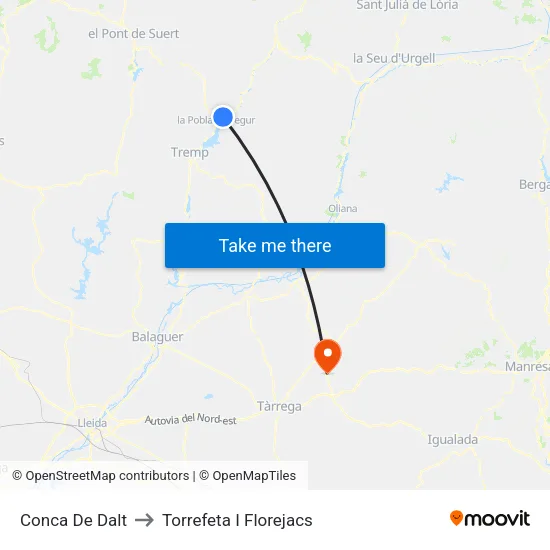 Conca De Dalt to Torrefeta I Florejacs map